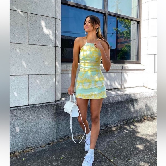 🌞 ZARA Bloggers Fav Satin Halter Tie Dye Mini Dress. Size MEDIUM. Good Cond! - Picture 1 of 16